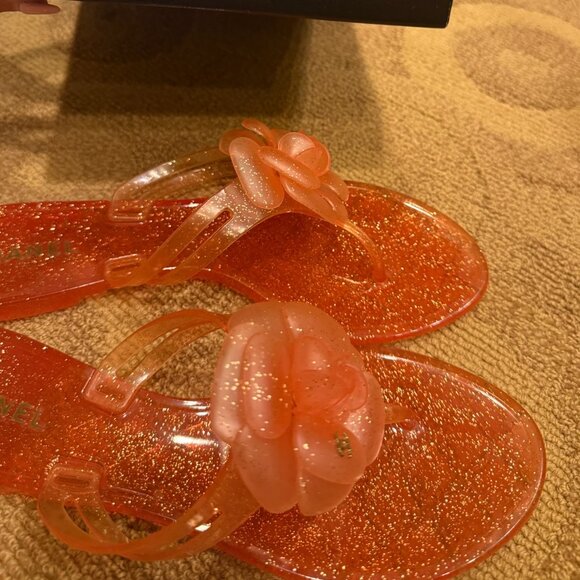 Chanel Orange Sparkle Jelly Flower Sandals - Picture 2 of 2